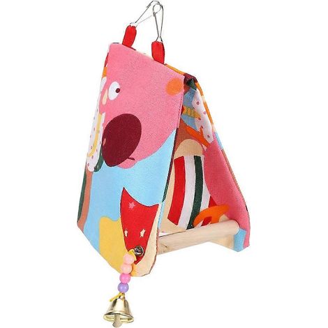 Nid suspendu pour perroquet, plateforme ouverte, abri triangulaire double en toile et bois pour petit oiseau (1/2)
