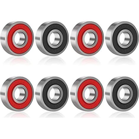 8 Pieces Ball Bearings Longboard Bearings Roller Bearings 608 2RS Double Shielded Red and Black