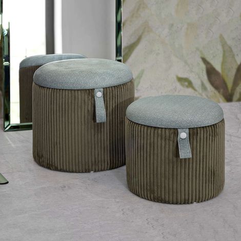 Pouf mit Stauraum Fianar, Set aus 2, Rund, Struktur aus Stoff, 38x38x38h cm, Grün (1/5)