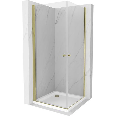 Mexen Pretoria Duo cabine de douche pivotante 80 x 80 cm, transparent, doré + receveur Flat - 852-080-080-50-02-4010G (1/5)
