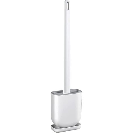 Juego de cepillo y soporte de silicona para inodoro con mango largo de plástico antideslizante. (1/5)