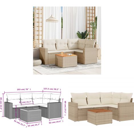 5-tlg. Garten-Sofagarnitur mit Kissen Beige Poly Rattan - Gartensorte - Gartenmöbelset - PE-Rattan Möbel - Outdoor Lounge Set - Esstischgarnitur - Home & Living (1/3)