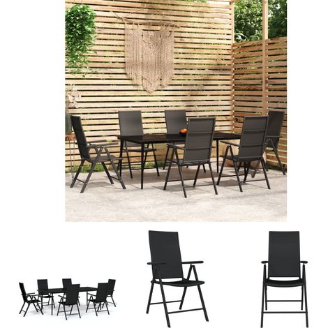 Gartenstuhl - vidaXL 7-tlg. Garten-Essgruppe Schwarz - Gartenstuhl mit Rückenlehne (1/5)
