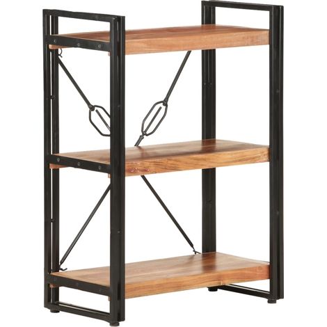 Bibliothèque à 3 niveaux Étagère de Rangement - pour Bureau Salon Chambre Cuisine 60x30x80 cm Bois d'acacia massif BV974604 - BonneVie (1/5)