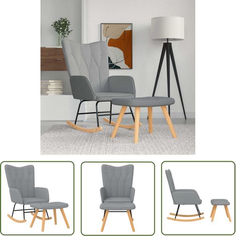 The Living Store Chaise à bascule avec tabouret Gris clair Tissu - Chaise À Bascule - Chaise Relaxante - Tabouret - Mobilier De Salon - Fauteuil Moderne (1/5)