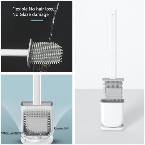 Spazzolini per WC con supporto, spazzolino per WC con manico lungo, spazzolino per WC in morbido silicone, spazzolino per WC con supporto ad asciugatura rapida per il bagno (1/4)
