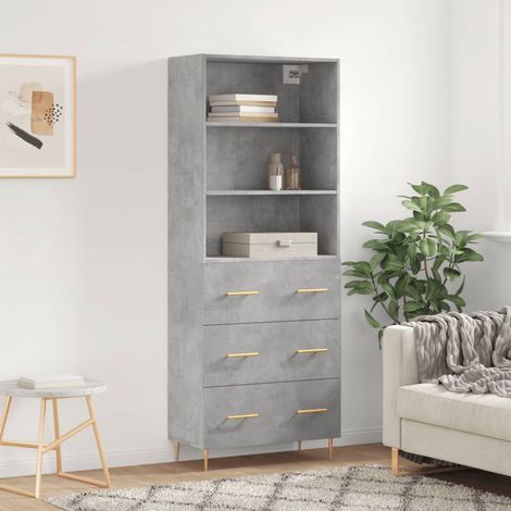 Buffet haut，Buffet de salon，Commode Meuble de rangement，Style Industriel Gris béton 69,5x34x180 cm Bois d'ingénierie VNWE180197 (1/5)