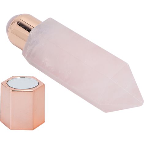 Rouleau de Massage Visage en Quartz Rose - Rouleau Prismatique Hexagonal pour Soins de la Peau et Aromathérapie (1/5)