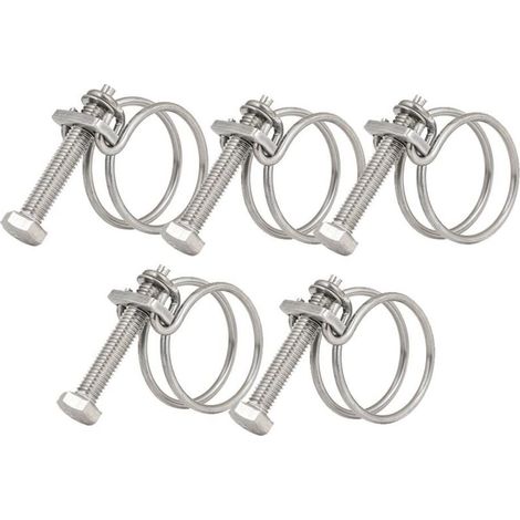 Lot de 5 colliers de serrage à double fil réglables en acier inoxydable 201 pour étang de 25 à 29 mm (1/5)