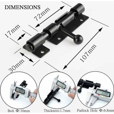 Loquet De Portail - Acier Inoxydable 304 - Pour Porte Fenêtre Armoire - Coulissant À Plaque - Noir - 10 Cm - Lot De 2 (1/5)