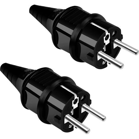 Lot de 2 prises mâles Schuko démontables 16A 250V, fiche électrique européenne, connecteur secteur noir pour câble