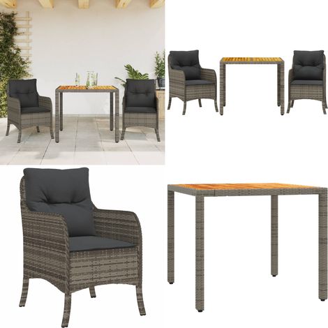 3-tlg. Garten-Essgruppe mit Kissen Grau Poly Rattan - Gartengestell - Gartenmöbelset - Gartentisch - Gartensessel - PE-Rattan Möbel - Home & Living (1/5)