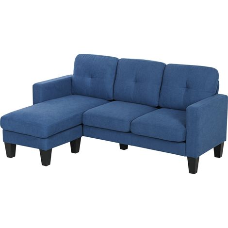 Sofá esquineros de 3 plazas con chaiselongue reversible derecha/izquierda, alto confort, respaldo acolchado, Azul (1/5)