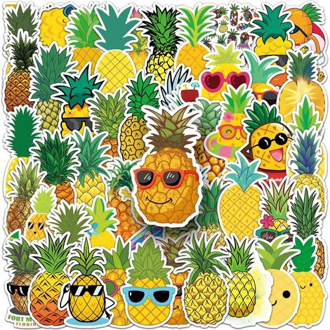 Lot de 50 autocollants ananas imperméables pour ordinateur portable valise carnet mur et autres surfaces stickers décoratifs sur le thème des fruits (1/4)