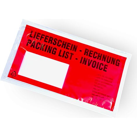 Adesivo DL con stampa (LIEFERSCHEIN RECHNUNG) confezione in busta autoadesiva. 100 pezzi.