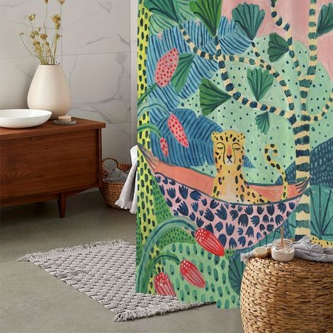 Irovami Rideau de douche à motif léopard, vert, 200 cm × 180 cm (1/4)