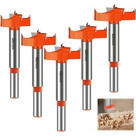 5 Pièces Mèches Bois, 30/40/45/50/60mm Fraises à Bois Carbure, Forets Meches a Bois, Queue Ronde Jeu de Forets, Drill Bits, pour (1/5)