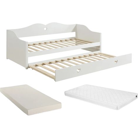 Letto a scomparsa 2 x 90 x 190 cm Pino e MDF Bianco + Materasso - DASTIVA (1/5)