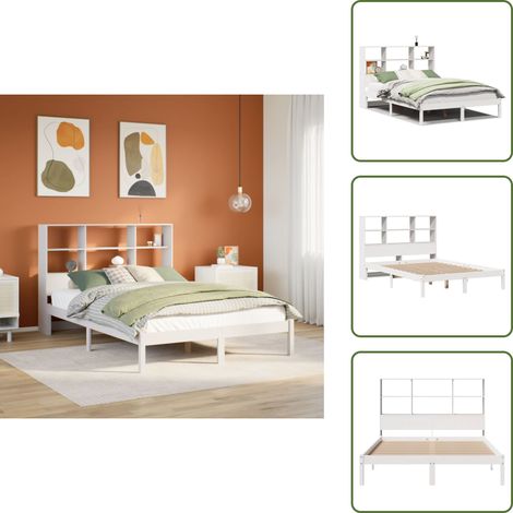 vidaXL Lit bibliothèque sans matelas blanc 160x200 cm bois pin massif (1/5)