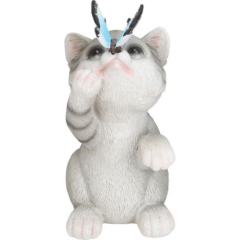 Ortviai Statue de Chat Solaire pour Jardin BS38019 en Résine avec Lumières Changeantes