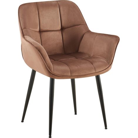 Chaise avec accoudoirs en velours matelassé marron structure métallique noir confort premium 100007672 (1/5)