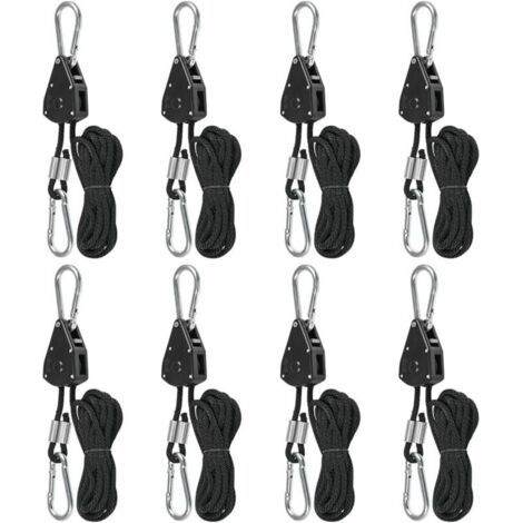 Corde à Cliquet avec Crochet 8 Pcs Poulie a Cliquet 150 Livres Tendeur de Corde a Cliquet, Crochet Reglable Sangle a Cliquet pour Lampe Plante, Voile Ombrage, Sangle pour Auvent Camping Car (1/5)