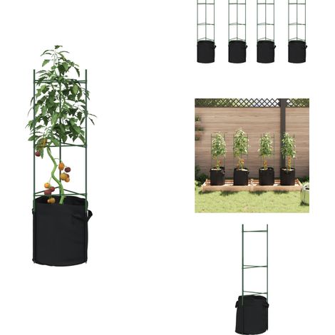 Cages à tomates avec sacs à plantes 4 pcs 116 cm acier et PP - Cage Tomate - Support Plante - Tutor Tomate - Serre Jardin - Potager (1/5)