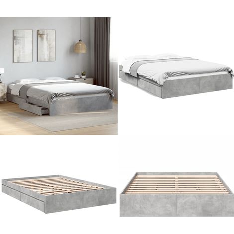 Bettgestell mit Schubladen Betongrau 150x200 cm Holzwerkstoff - Bettesrahmen - Doppelbett - Holzbett - Bettkasten - Schlafzimmermöbel - Home & Living (1/5)