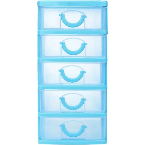 caja de almacenamiento, 5 cajones, polipropileno, azul cielo, para oficina, baño, dormitorio. (1/5)