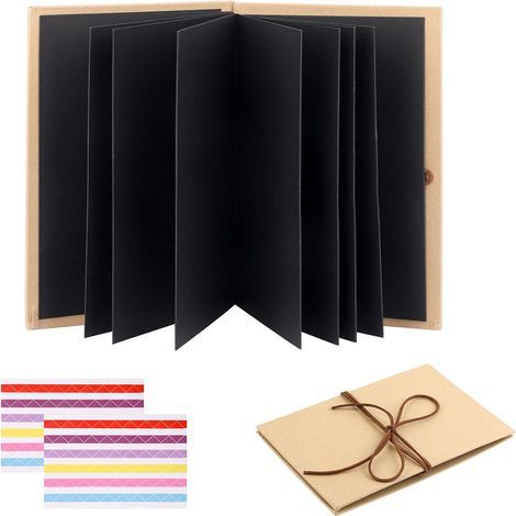 Scrapbook – DIY-Faltfotoalbum aus schwarzem Karton – Kompaktes Format 17,5 x 11,5 cm – 18 Seiten – Inklusive Kordel und selbstklebenden Ecken – 1 Stück (1/5)