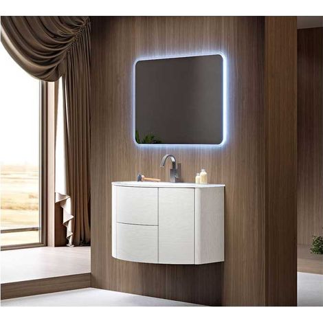 Mobile Bagno Eden120 cm SospesoFrassino Bianco Base 2 cassetti e 2 ante - Lavabo in Resina (1/5)