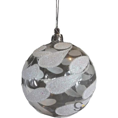 Sfera di vetro trasparente con decorazione bianca a forma di foglia (1/2)