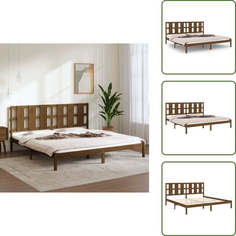The Living Store Giroletto ambra in Legno Massello di Pino 200x200 cm - Letto con testiera