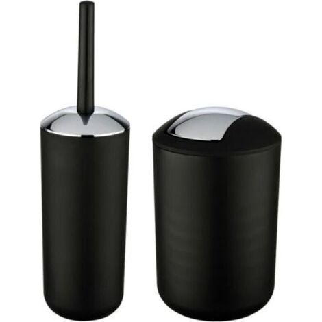 Poubelle Salle de Bain 6L et Brosse WC, Accessoire Salle de Bain Brasil Noir (1/5)