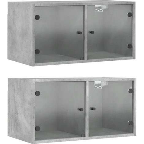 Lot de 2 armoires murales polyvalentes 68,5 x 37 x 35 cm espace rangement pratique design contemporain en bois gris béton (1/5)