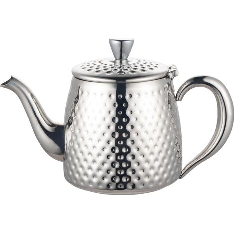 Théière avec effet martelé en acier inoxydable 18/10 – fini miroir, argent, 48oz, 1.35L (1/5)