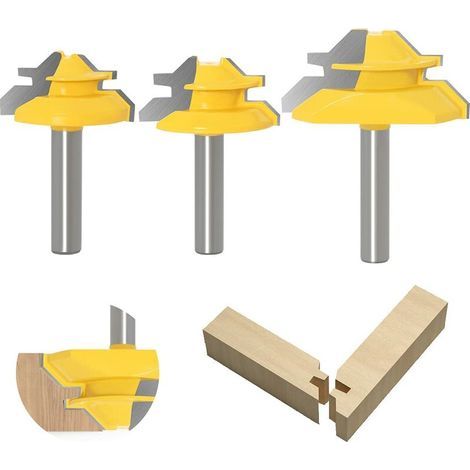 8 mm Shank Rail Finger Reversible Joint Router Bit 3Pcs, 45 Degree Lock Mitre Router Bit, Cone Tenon Cutters for Woodworking Carpenter Tools (1/5)
