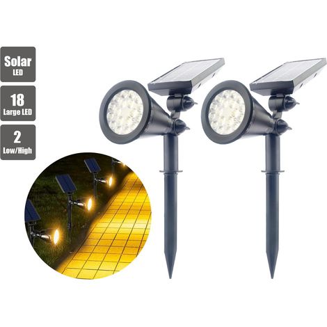 Lot de 2 lampes solaires Ultra 18 LED pour jardin extérieur, panneau réglable, applique murale/allée 2 en 1 étanche. (1/5)