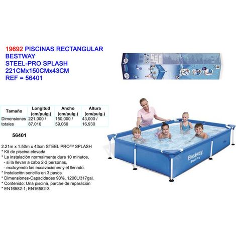 Piscine rectangulaire en acier Pro Splash 221x150x43 56401