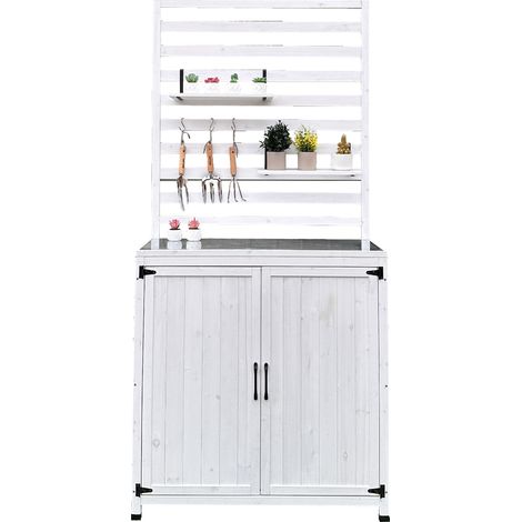 Leco Holz Gartenregal / Gartenschrank "Thea", weiß, 94 x 42 x 200 cm (L x B x H) (1/5)