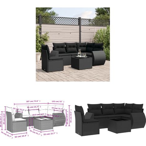 6-tlg. Garten-Sofagarnitur mit Kissen Schwarz Poly Rattan - Gartenmöbel - Esstischset - Outdoor Möbel - Lounge Set - Rattan Gartenmöbel - Home & Living (1/3)