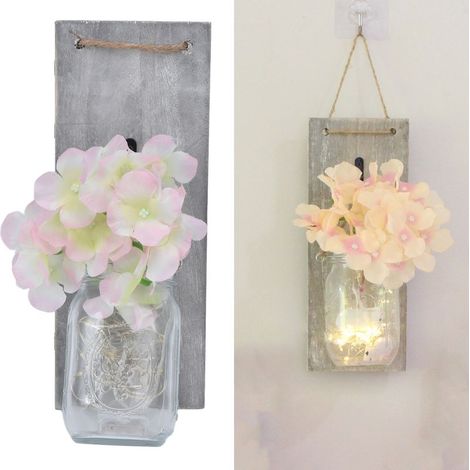 [Luminaires mural vintage] [FloraVintage] [Lamp Jar Decor] [Pot en verre avec fleurs artificielles et lumière] (1/5)