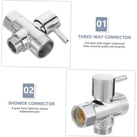Raccord En T - Cuivre Massif - Pour Douche À Main Et Mitigeur - Inverseur 3 Voies - 2 Pièces (1/4)