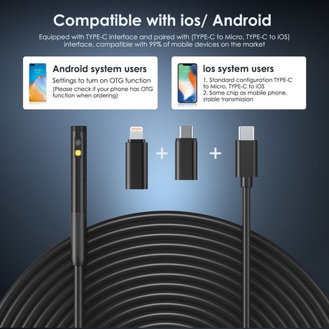 Eosnow 19201440 Endoskopkamera mit 6+1 LED-Licht, 2 wasserdichte IP67-Inspektion, TYPE-C auf Mikro, iOS 300 cm/118 Zoll Schlangenkabel