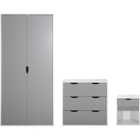 3 Piece Bedroom Set With 3 Drawers White & Grey (1/5)