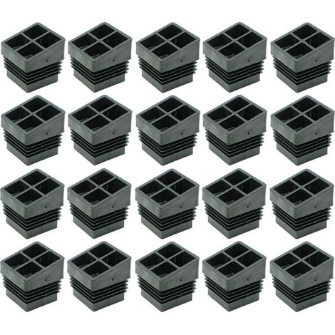 20 tappi terminali angolati a sezione quadrata con alette antiscivolo in LDPE – Protezione interna per gambe di mobili – Dimensioni 30 x 30 mm – Nero (1/2)