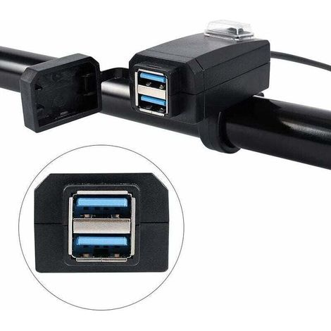 Chargeur de Moto 2 USB Ports Adaptateur de Prise Charge Rapide 3.0 12-24v USB Téléphone Portable Chargeur Electrique avec Interrupteur pour Motos Vélos etc. (1/4)