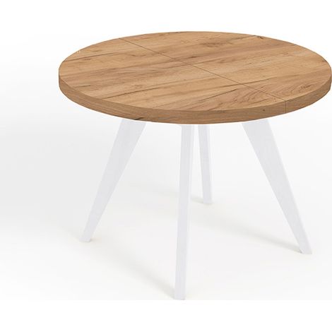 Table de salle à manger ronde extensible LORA, style loft, scandinave, diamètre : 90 / 140 cm, Couleur :Craft Golden / Blanc (1/4)