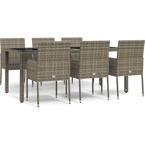 Maison Exclusive - 7-tlg. Garten-Essgruppe mit Kissen Grau Poly R