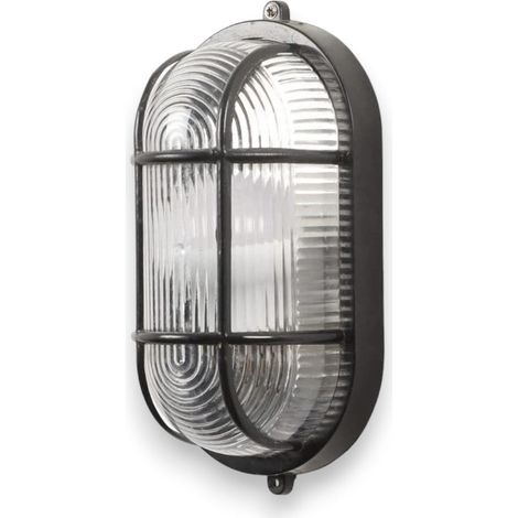 Plafoniera applique da esterno per parete o soffitto in alluminio pressofuso con griglia di protezione Algi -  Nero (1/5)